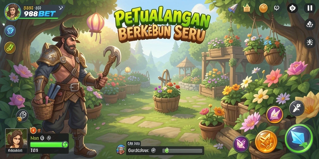 Tampilan gameplay seru dalam aplikasi 988BET dengan berbagai tanaman dan hewan.