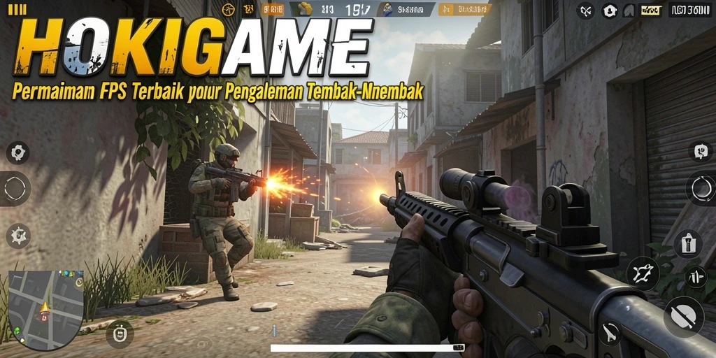 Tangkapan layar HOKIGAME menampilkan aksi tembak-menembak yang intens.