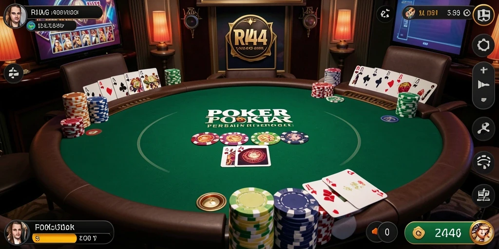 Screenshot gameplay menarik dari RR44 yang menunjukkan aksi poker.