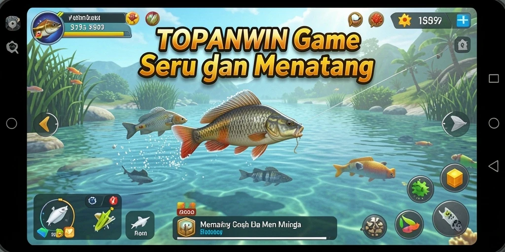 Screenshot gameplay TOPANWIN dengan suasana memancing yang realistis.