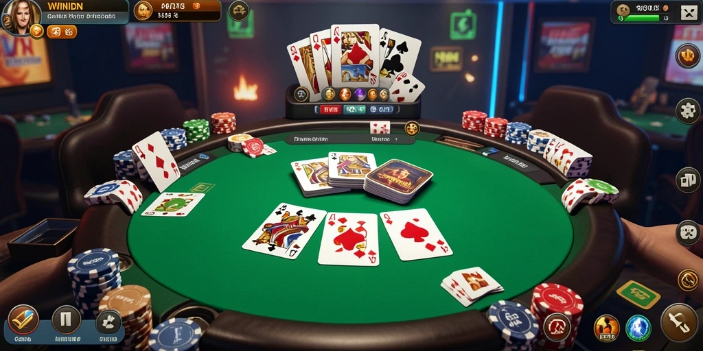 Screenshot gameplay <strong>WINIDN</strong> yang menunjukkan suasana permainan poker yang menarik.