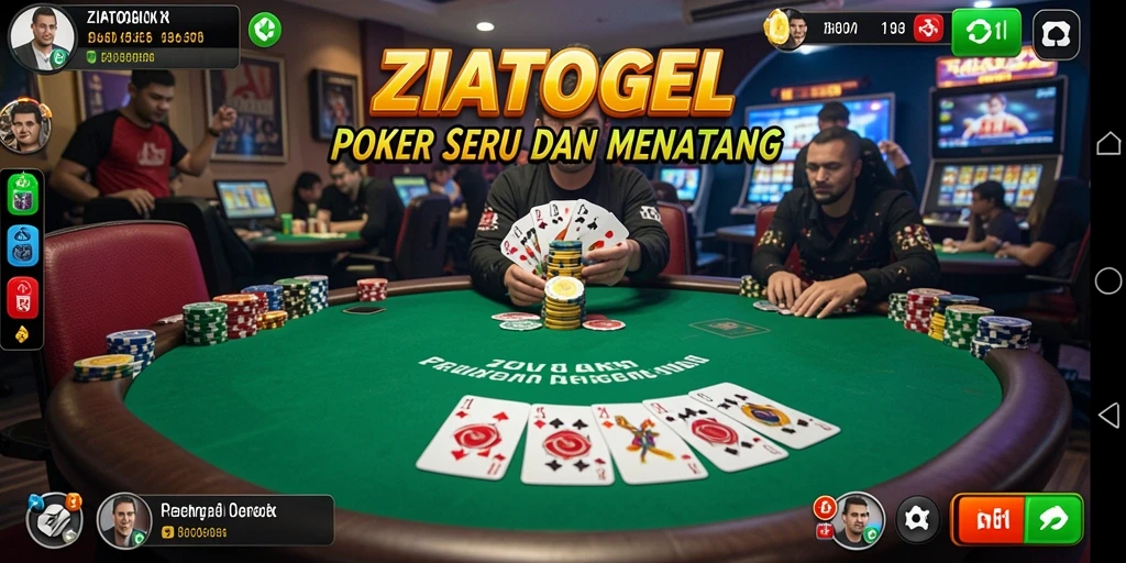 Tampilan screenshot utama ZIATOGEL menampilkan aksi seru permainan Poker.